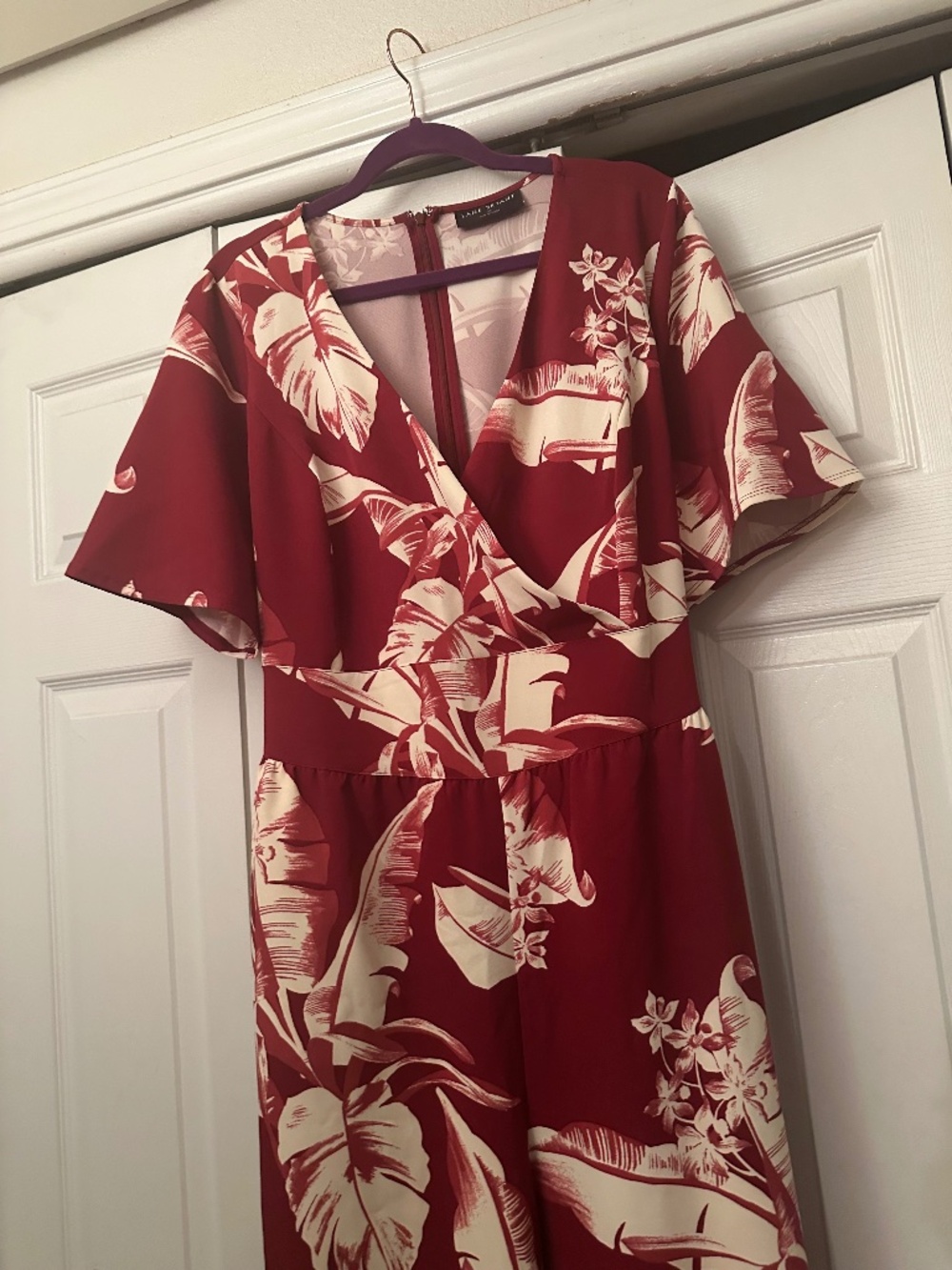 Lane Bryant Tropical Leaf Jumpsuit Maroon size 20